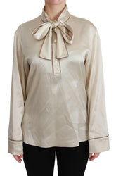 Dolce & Gabbana Beige Sleeve Top Queen Silk Satin Blouse -   -  Dolce & Gabbana.
